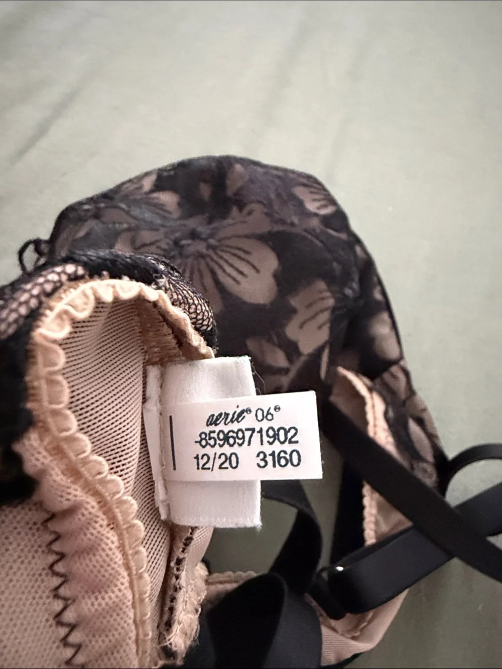 aerie Black Lace Floral Bralette with Nude Lining